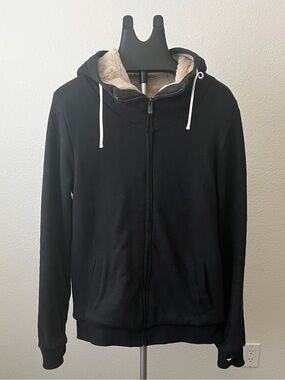 HoodLamb Hemp & Organic Cotton Hoodie Jacket | Faux Fur Lined | Black | Size L
